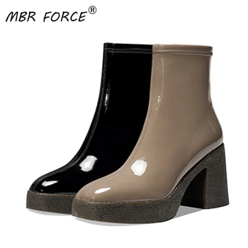 

MBR FORCE newPatent Leather Fashion Trend Ankle Boots Winter Warm Plush Lady Lady Shoes Female Lady Large 34-43 High Quality