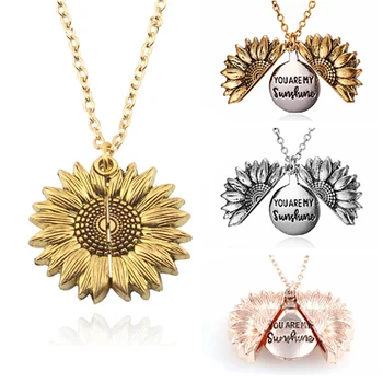 

2020 New Arrival You Are My Sunshine Necklace Alloy Open Locket Sunflower Necklaces Women Gift Gold Pendant