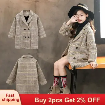 

Mayfair Cabin Autumn Winter Clothes 2020 Children's Woolen Outerwear Coats Large Girl Pocket Solid Color Long Coat