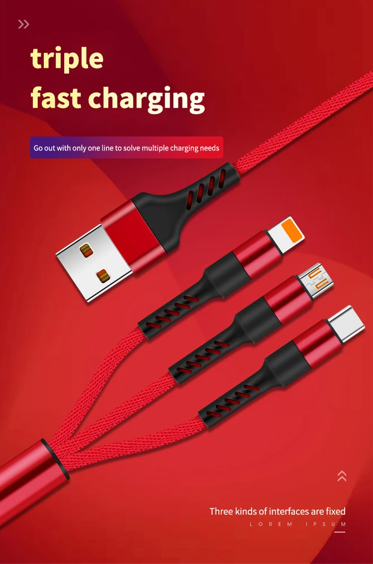 3 in 1 Usb Cable Type C 8 Pin Micro Mobile Phone Cables For Huawei Mate 30 iPhone 11 X Xs 8 7 6 Samsung S9 S8 Fast Charging Cord