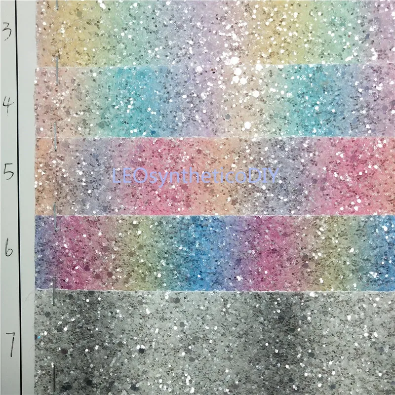 90X134CM Rainbow Glitter Fabric, Cuero Sintetico Chunky Glitter Leather For Making Bows Accessories LEOsyntheticoDIY P908