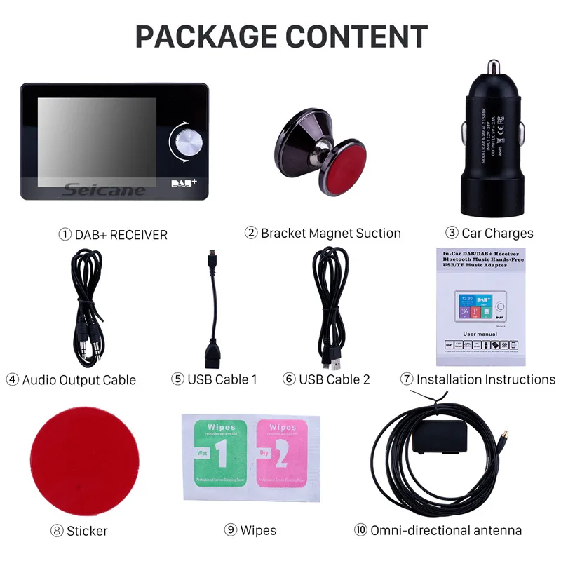 Seicane In-Car DAB/DAB+ приемник Bluetooth Музыка Hands-Free USB/TF музыкальный адаптер с экраном 2,8 дюйма true color TFT-LCD