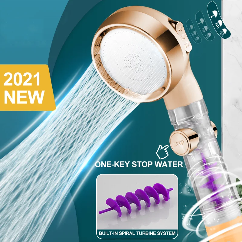 Turbocharged Shower Head 3 Mode Adjustable High Pressure Water Saving with Switch ON/OFF Button Bathroom Accessories | Обустройство