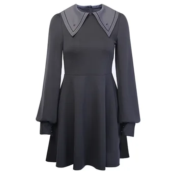 

BacklakeGirls Black Solid Color Long Sleeve A-line Cocktail Dress High Waist Pleated Party Dress Vestidos De Coktel