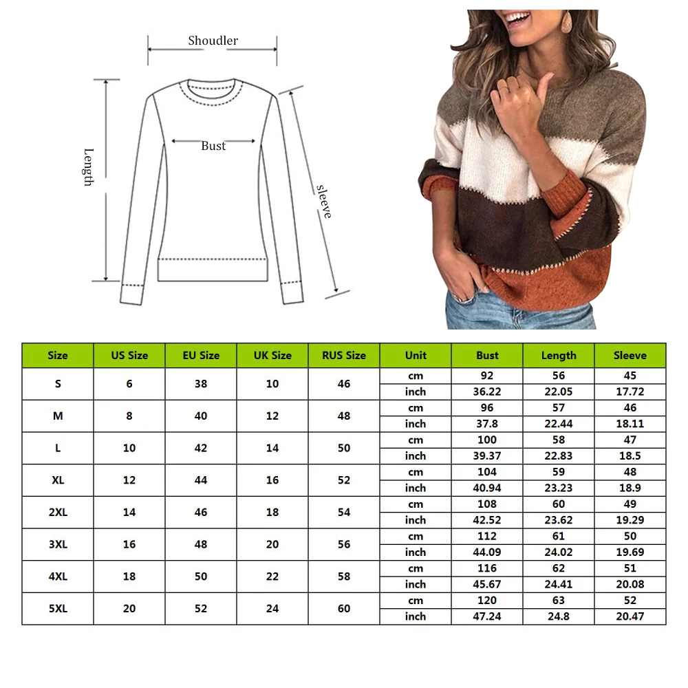 Women's Sweater Autumn And Winter Warm Knit Sweater Women Pullover Casual O-neck Long-sleeved Patchwork Striped Pullover 2020
