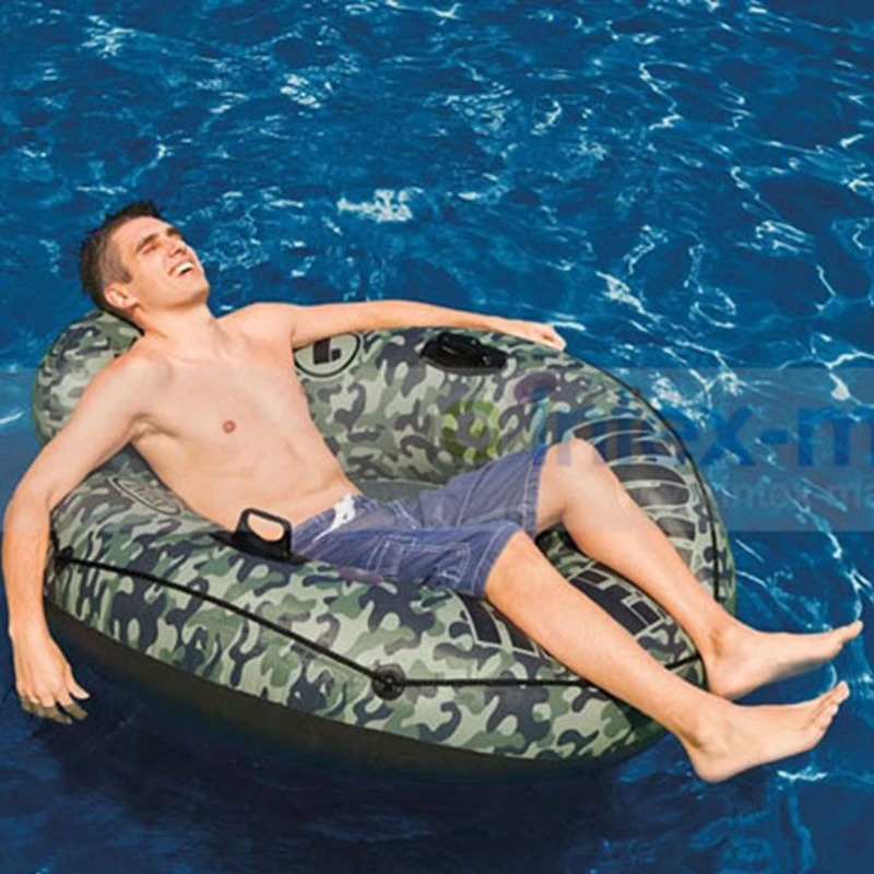 

Inflatable Camouflage River Run Water Tube Swimming Ring Pool Float Air Mattress Water Fun Sea River Raft Mesh Bottom Cup Holder