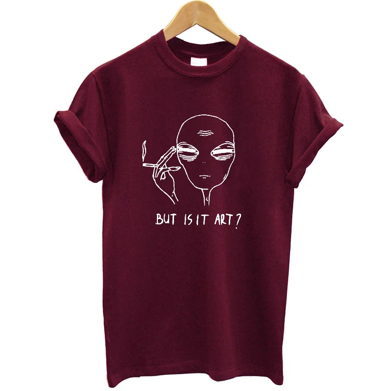 G135-Maroon Футболка с надписью But Is It Art, женская футболка с коротким рукавом и круглым вырезом, забавный рисунок, летние топы размера плюс, футболка, женская одежда - Цвет: G135-Maroon