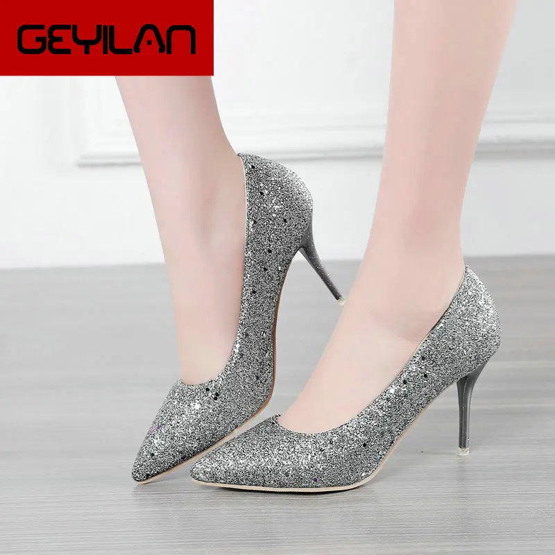 

Fashion Sequined Thin High Heels Women's Sexy Pointed Toe Pumps Party Wedding Shoes Spring Autumn