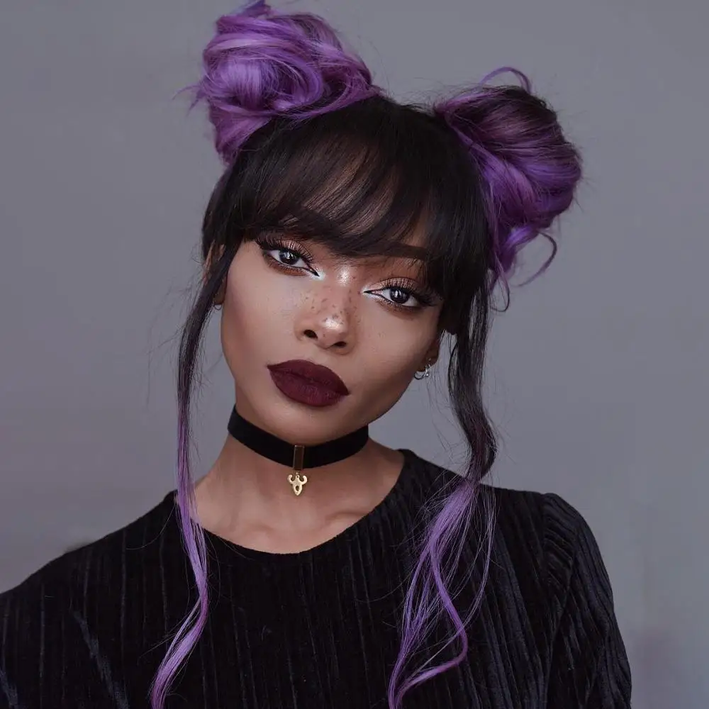 Ombre Purple COLODO 2" бесклеевой светлые Синтетические волосы на кружеве парик 13x4 Реми бразильские парики с челкой 150% плотность эффектом деграде(переход от темного к парики из натуральных волос для черный Для женщин - Цвет: Ombre Purple