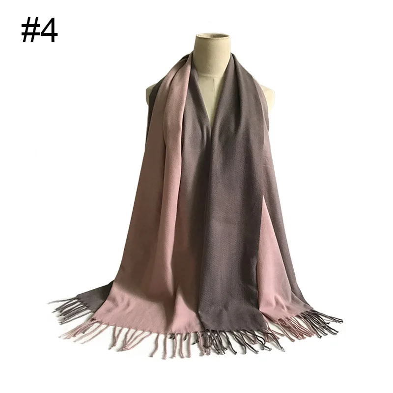 Градиентный цвет, кашемировый женский шарф, зимний теплый шарф из пашмины, женские шали и накидки, женский толстый шарф-одеяло - Цвет: 4