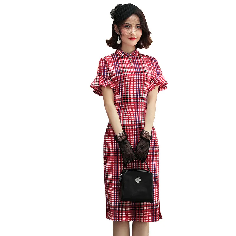 Весенние Новые Элегантные Женские бамбуковые хлопковые Cheongsam короткое ожерелье модное платье Сплит похудение темперамент юные платья