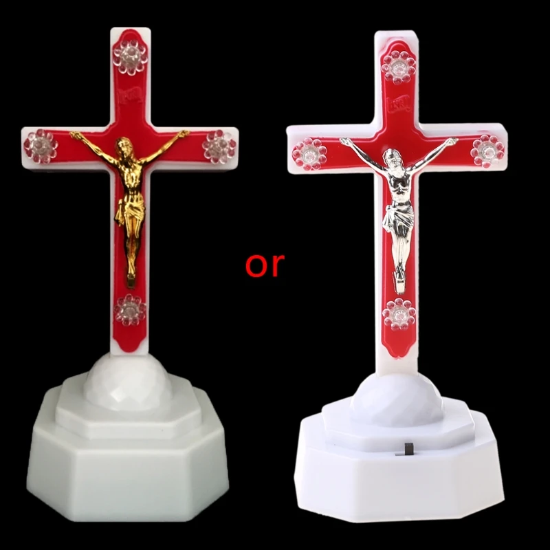 LED Light Christ Jesus Lcon Cross Home Church Pray Ornaments Church Souvenirs 1XCC