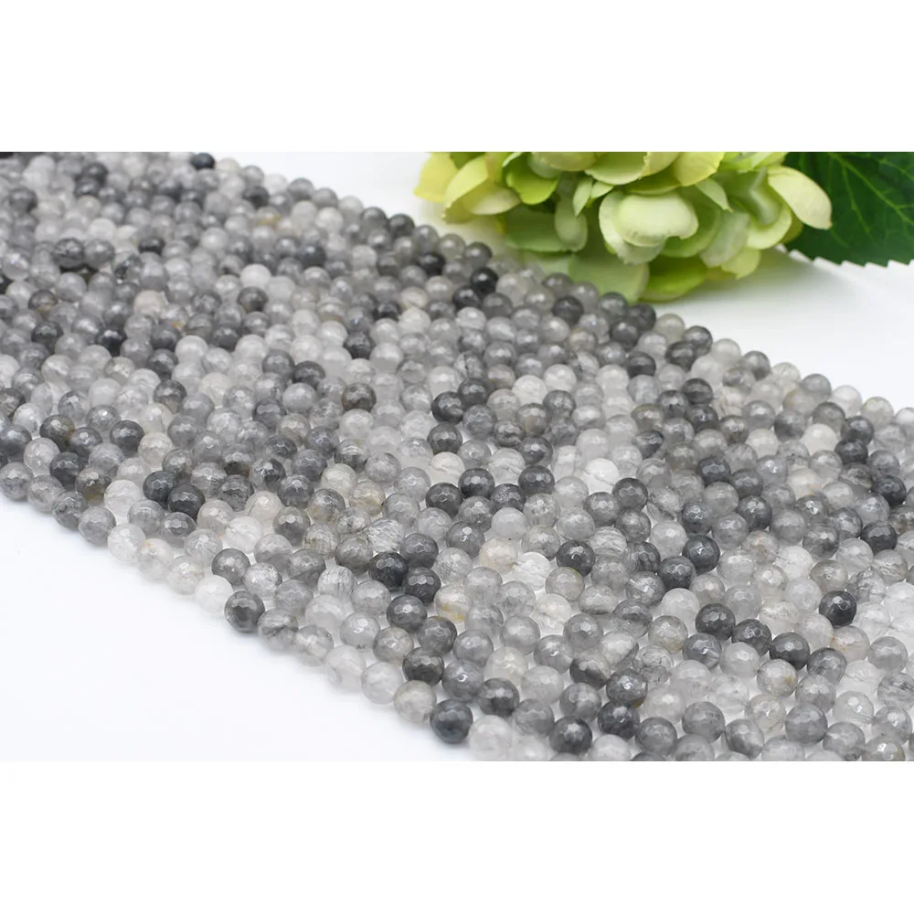 

6-10mm Natural Faceted Cloud crystal Round stone beads For DIY Bracelet Necklace Jewelry Making Strand 15"