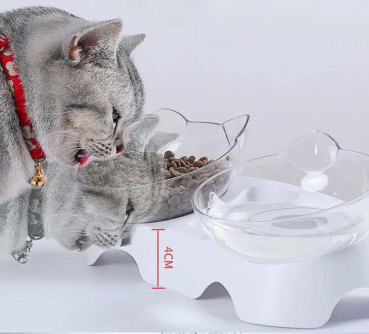Улучшенный цилиндр для кошек, кормушка для домашних животных, 15 градусов, наклонная станция, двойные чаши, питьевой фонтан, защита шеи, наклонная миска для щенков