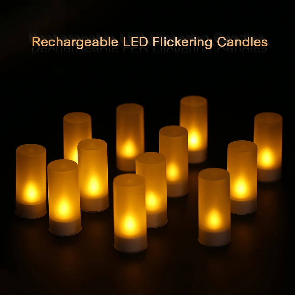12pcs/set LED Flameless Candles Home Decor Tealight Candles Figurines Lights with Frosted Cups Home Decoration 100-240V