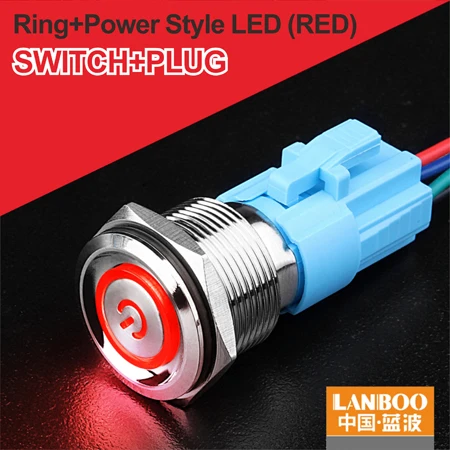 R Power Button Plug LANBOO 19 мм плоская головка мгновенный или самоблокирующийся металлический кнопочный переключатель с IP65 - Цвет: R Power Button Plug