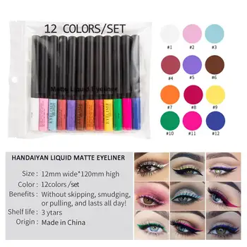 

HANDAIYAn 12Pcs Colorful Liquid Eyeliner Matte Lasting Waterproof Eye Makeup Eyeliner Pen Gold Small Pen Quick Dry Waterproof