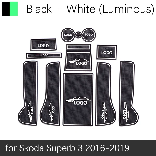 White Luminous Для Skoda Superb 3 MK3~ B8 3V противоскользящие резиновые ворота Слот для чашки Коврик для двери паз коврик наклейки для автомобиля - Название цвета: White Luminous