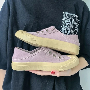 

Women Canvas Shoes Chunky Sneakers 2020 Designers Fashion Woman Slip On Purple Casual Shoes Ladies Platform Flat Green Sneaker
