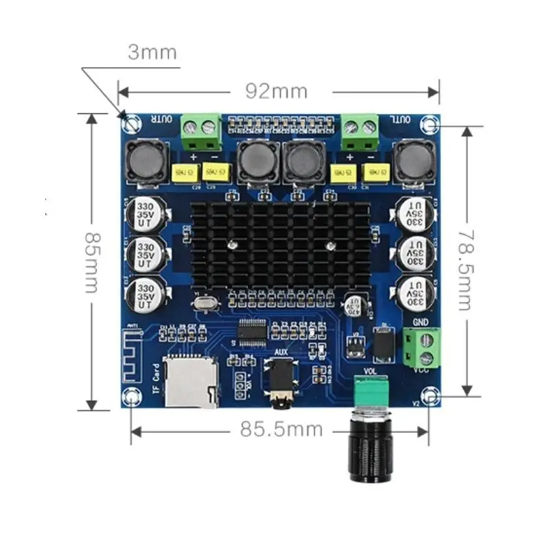 

XH-A104 TPA3116 Bluetooth 4.1 Digital Power Amplifier Board 2x50W Stereo AMP Module Support TF Card AUX Potentiometer