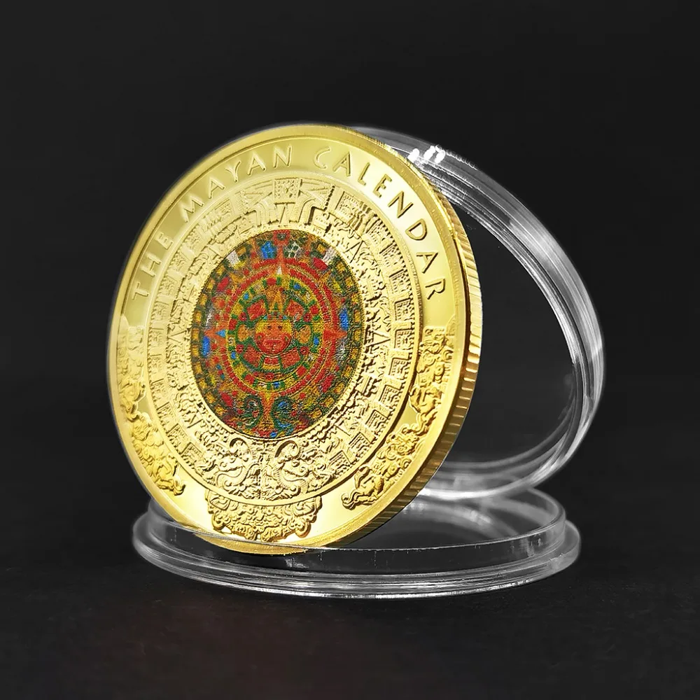 Gold Plated Mayan Aztec Prophecy Calendar Commemorative Coin Art Collection Gift 