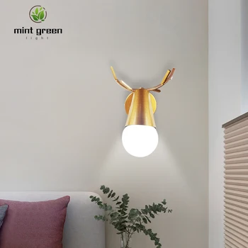 

Nordic LED E27 Wall lamp Golden Deer Antlers Bedroom Reading Sconce Wall Mounted Children Room Lighting wall light