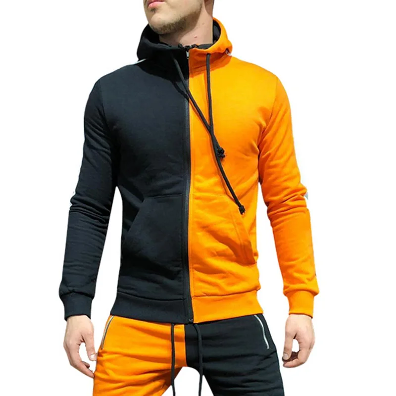 Sfit Men'sContrast color пуловер с капюшоном спортивный костюм толстовки на молнии Мужчины Весна Осень толстовки с длинными рукавами