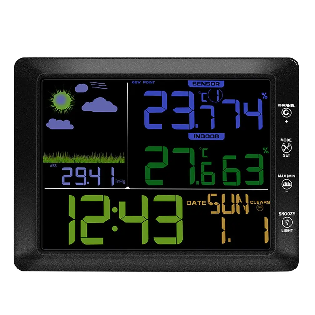 TS-8210-bk Многофункциональный Беспроводной Цвет Экран будильник с прогнозом погоды Температура и измеритель влажности звук Управление часы