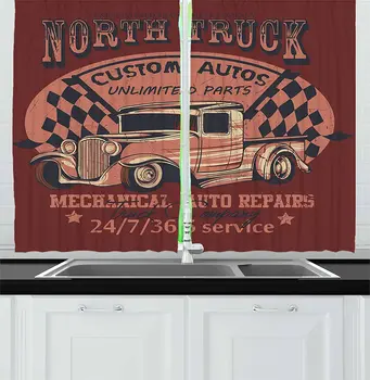 

Man Cave Kitchen Curtains North Truck Mechanical Auto Repairs Custom Autos Vintage Advertising Window Curtain for Kitchen Cafe