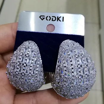 

GODKI Luxury "C" Circle Full Micro Cubic Zirconia Party Wedding Saudi Arabic Dubai 3 Tone Interval Earrings For Women Jewelry