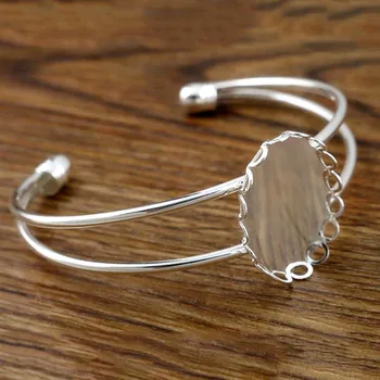

High Quality 18x25mm Silver Plated Bangle Base Bracelet Blank Findings Tray Bezel Setting Cabochon Cameo (L6-15)