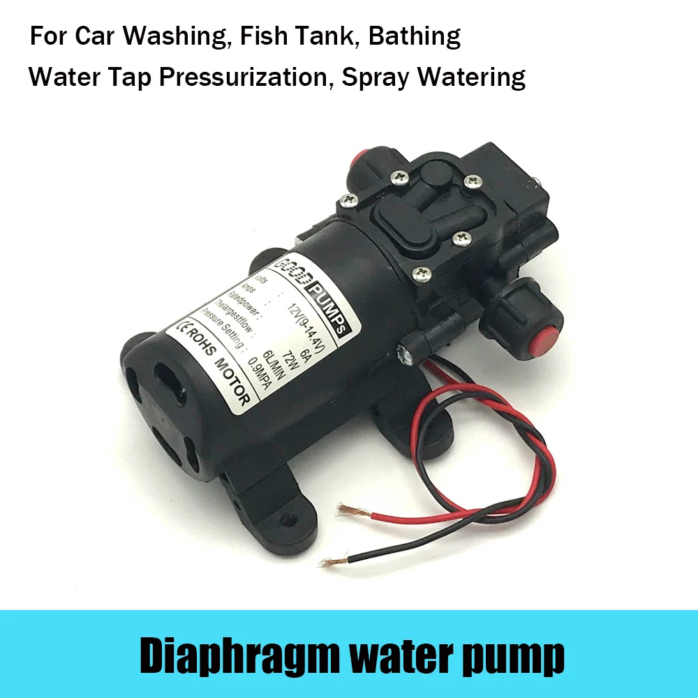 

DC 12V 130PSI 6L/Min Water High Pressure Diaphragm Water Pump Self Priming Pump Automatic Switch 72W for Car Washing, Watering