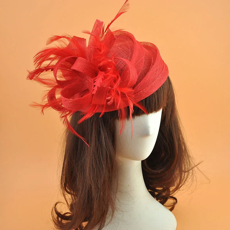 Birde hat Vintage Bridal Flax Feather Beret Hats Elegant Wedding Accessories Black Fascinator Hats Women's Formal Occasion