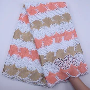 

White And Peach Nigerian Cotton Lace Fabric Embroidery Soft Eyelet African Swiss Voile Lace In Switzerland For Party Dress Y1795