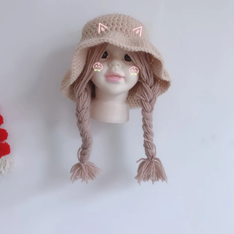 Winter Soft Warm Cute Wig Big Braid Kids Girls Princess Hat Baby Children Knitted Hat Birthday Christmas Party 48-52cm Hot 6