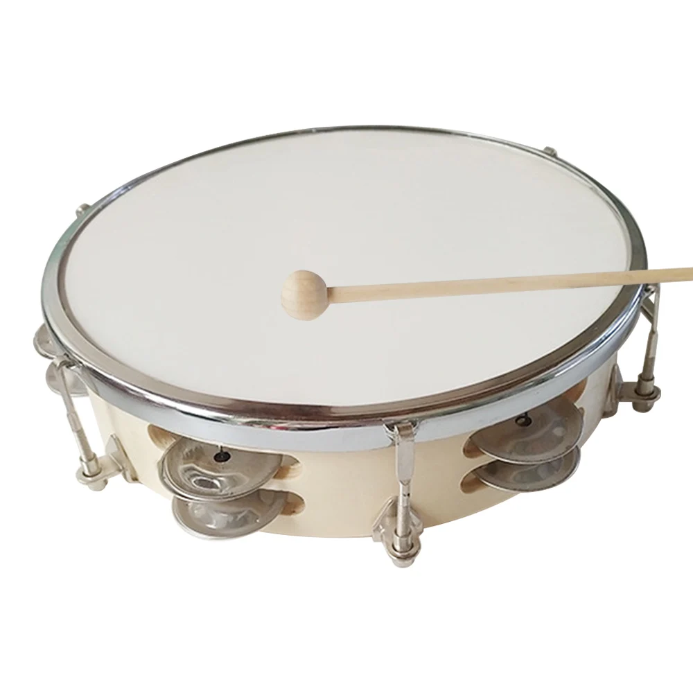 8/10 Inch Tambourine Handbell Hand Drum with Double Row Jingles Percussion Instrument for Children Adults