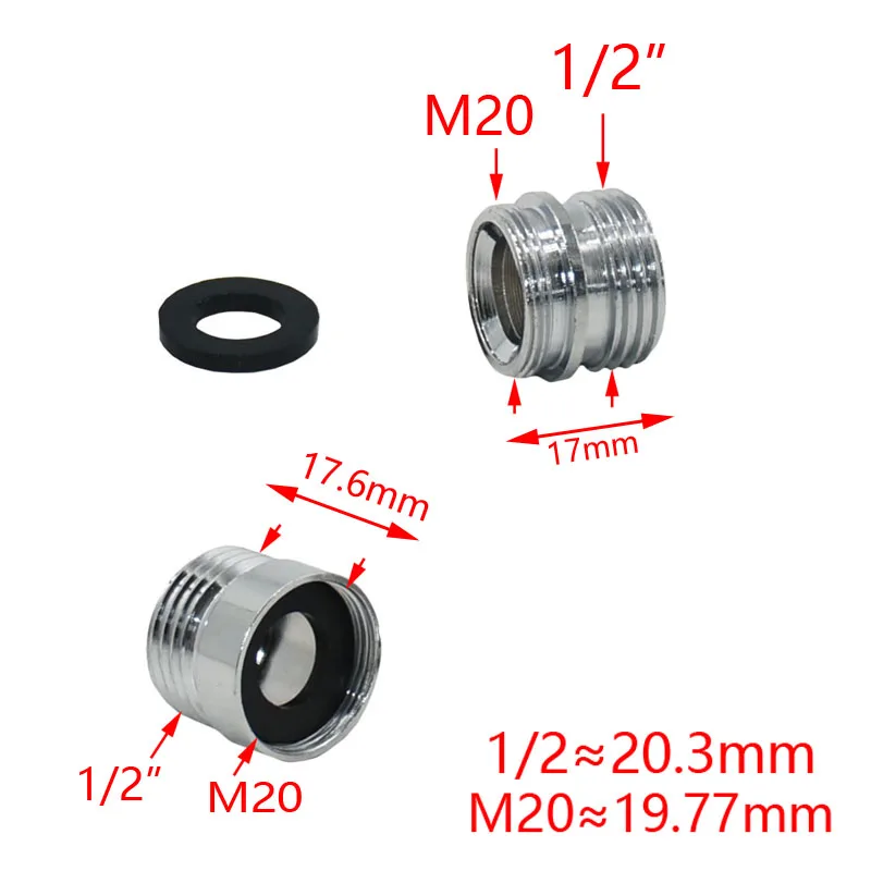 Silver 1/2 to M20 threaded connector Brass Garden Faucet Adapter M20 Male/Female Thread  fittings tap connector 1 Pcs