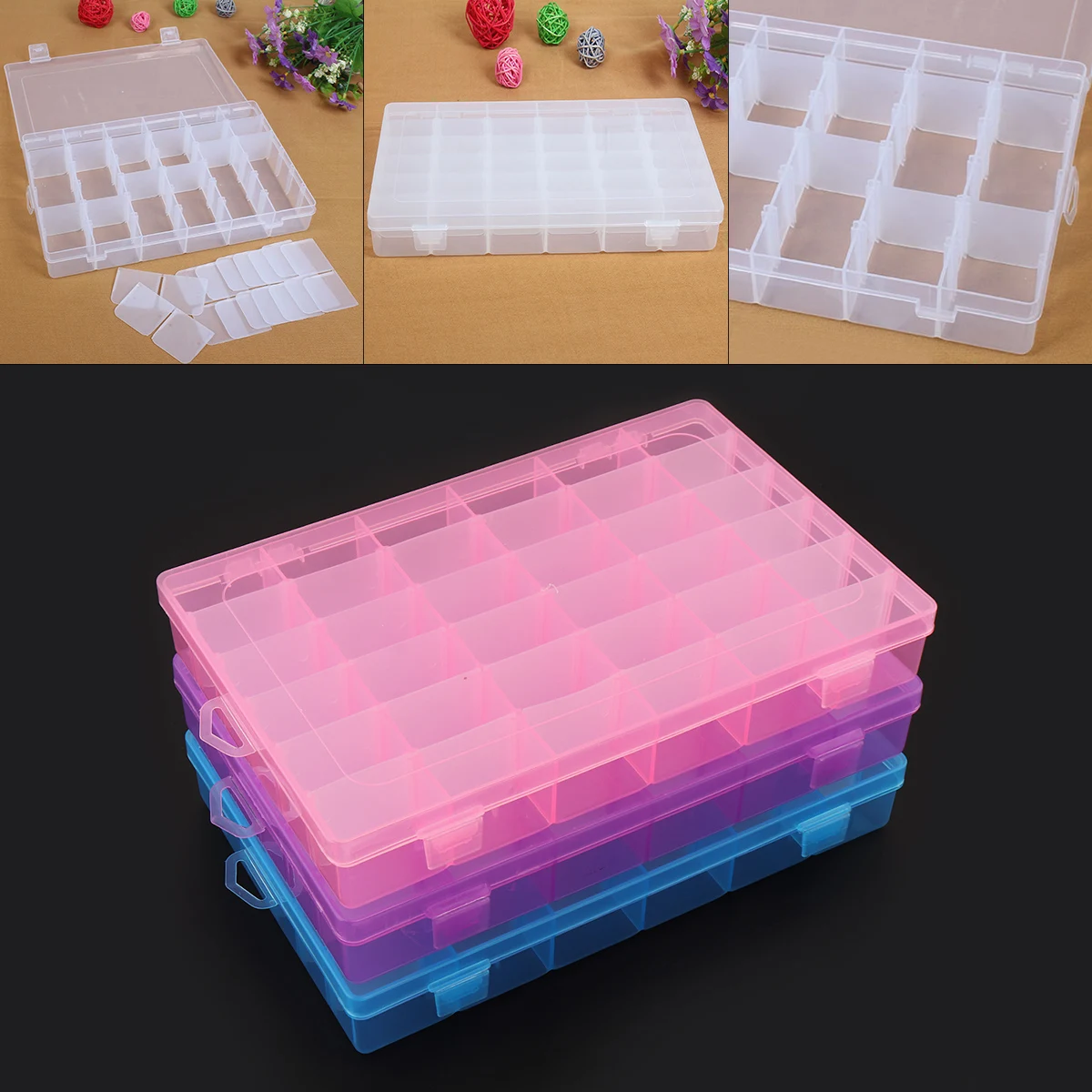 3 Colors 36 Grid PP Removable Multipurpose Organizer Container Storage Box Fit for Household Daily / Cosmetic / Jewelry