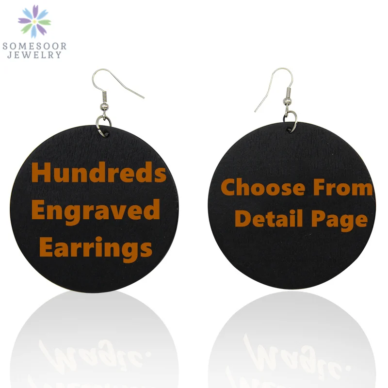 

SOMESOOR Laser Cut African Engraved Wooden Drop Earrings Craved Black Sayings Africa Map Natural Hair Woman Vintage Afro Jewelry
