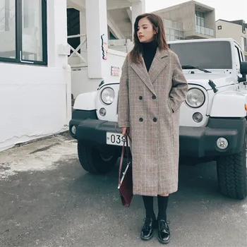 

2019 New Spring Vintage Plaid Woolen Coat Autumn Winter Clothing Fashion Wool Long Blazer Suit Jackets Female Overcoats XA224