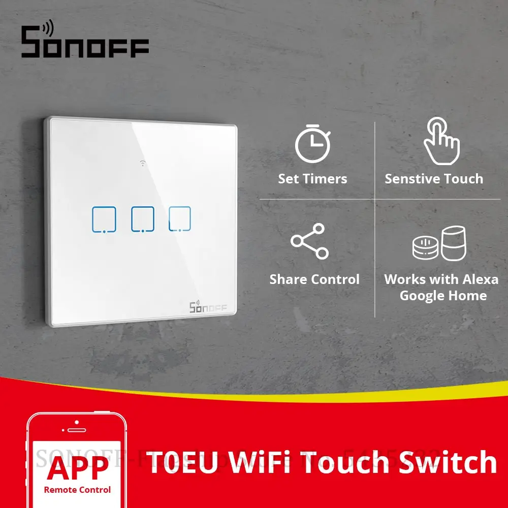 Itead SONOFF умный сенсорный переключатель T0EU 1/2/3 Wi Fi настенный светильник Стекло