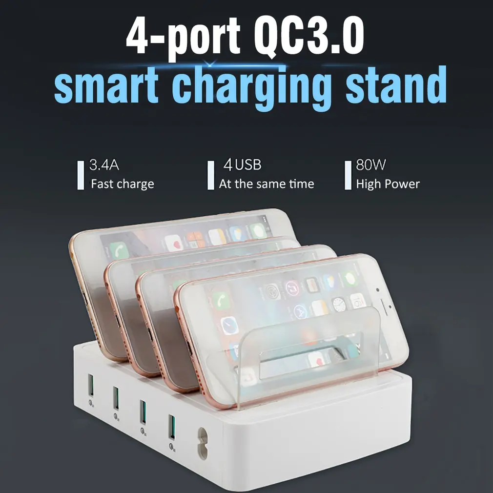 

Multi Port Fast Charging USB Phone Charger 4 Ports Station Dock Stand Holder For All Phone/Tables/Smart Watch/Power Bank