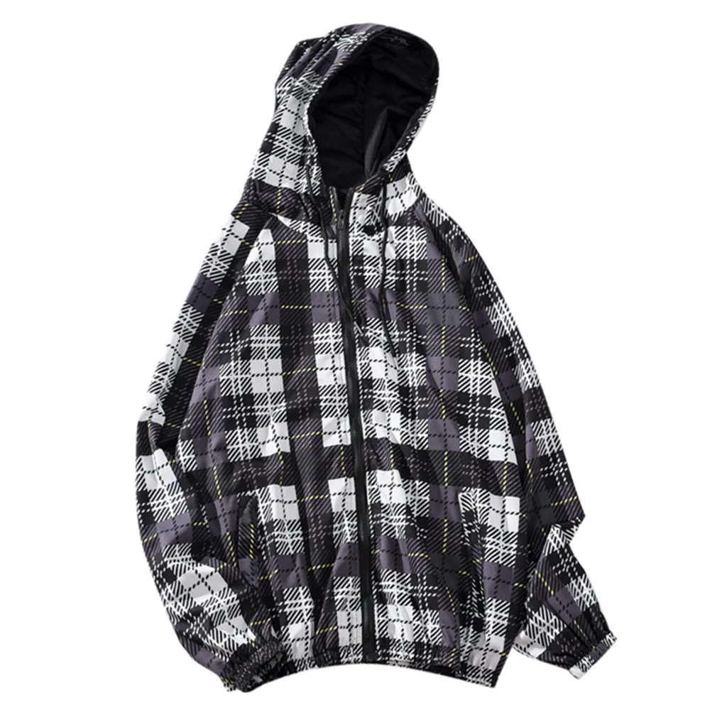 Plaid клетчатая куртка повседневная мужская модная куртка с капюшоном и длинными рукавами спортивное пальто Топ на молнии блузка Прямая July23