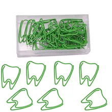 

20pcs/box Green Tooth Shape Paper Clips Cute Kawaii Metal Binder Bookmark Holder Creative Stationery School Office Supplies