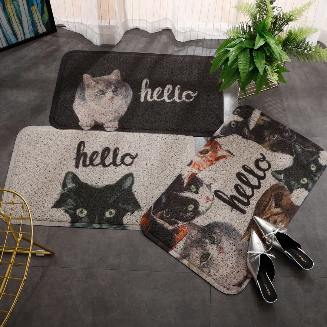 

Cartoon cat wire ring into the door floor mat outdoor gray foot mat PVC waterproof non-skid door mat black childrens room carpet