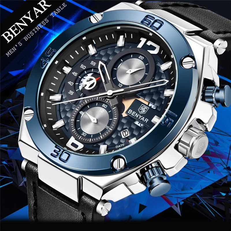  BENYAR New Mens Watches Top Brand Luxury Military Army Chronograph Watch Men Quartz Waterproof Spor