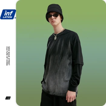 

INFLATION Men Tshirt Tie Dye Washing Old Style Male Top Tee Men Oversized Tshirt Loose Fit 100% Cotton Tshirt Hip Hop 1116S20