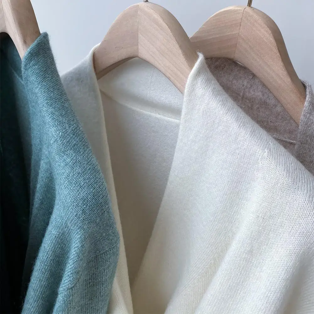 Women's 100% Cashmere Sweater Cross V-neck Solid