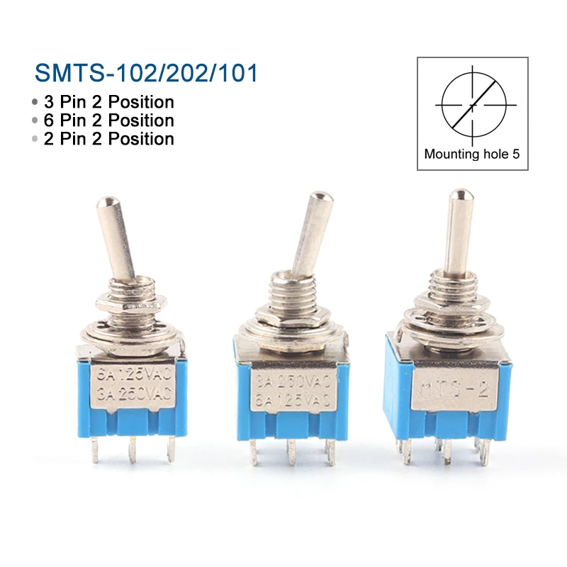 10-PCS-Lot-Blue-SMTS-102-202-101-SPDT-ON-OFF-3A250V-6A125V-Miniature ...