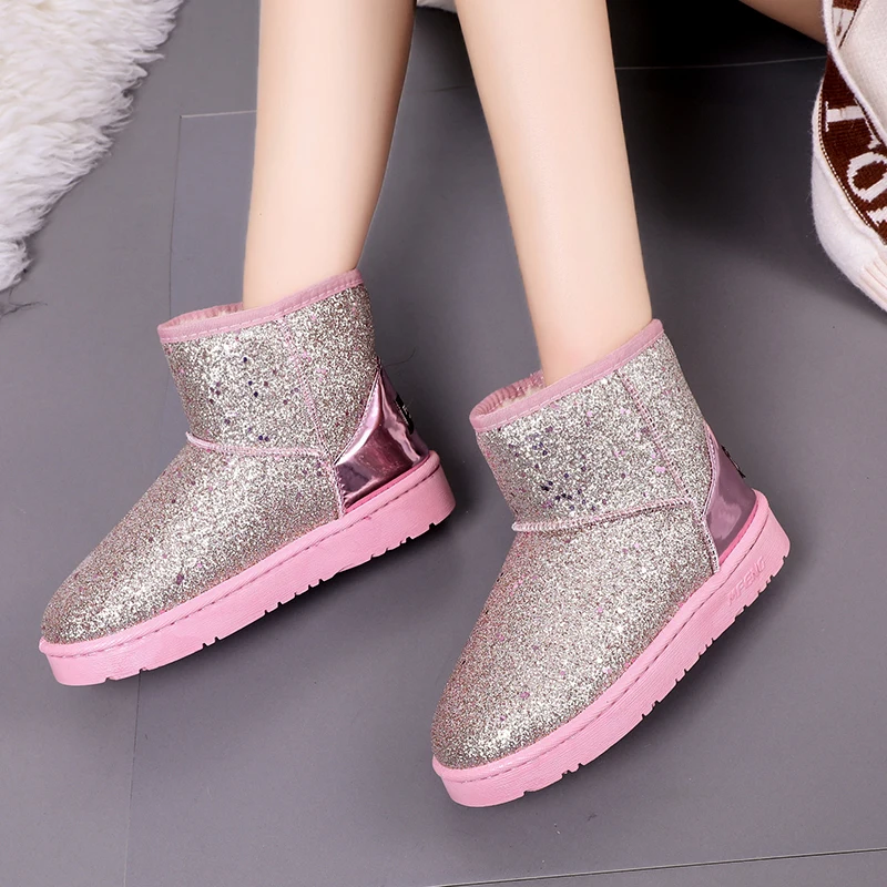Новые Теплые зимние женские ботильоны зимние ботинки для девочек Женская обувь замшевые ботинки с плюшевой стелькой Botas Mujer Zapatos De Mujer - Цвет: Розовый
